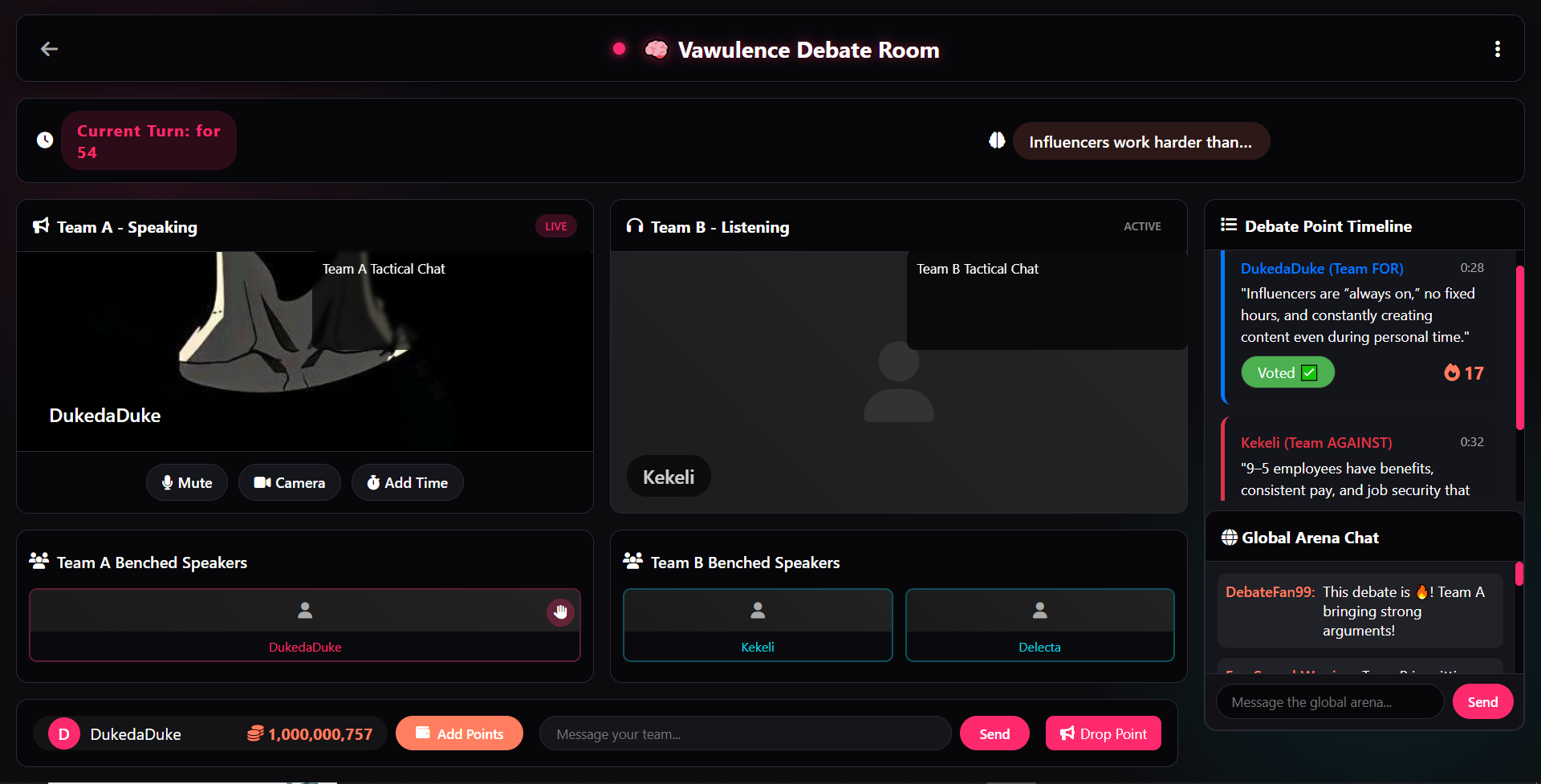 Debate room interface